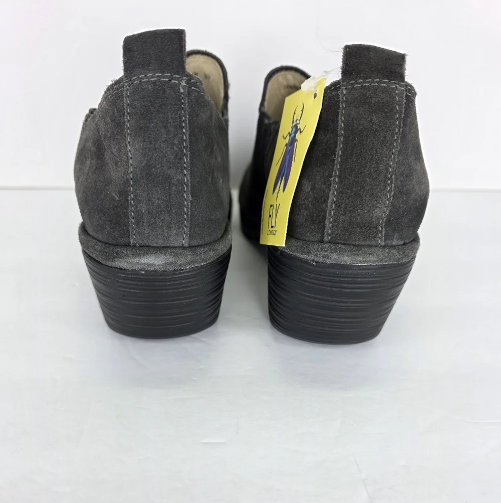 Fly London Wate Girl's Low Ankle Slip-On Booties Gray Suede Block Heel Size 13